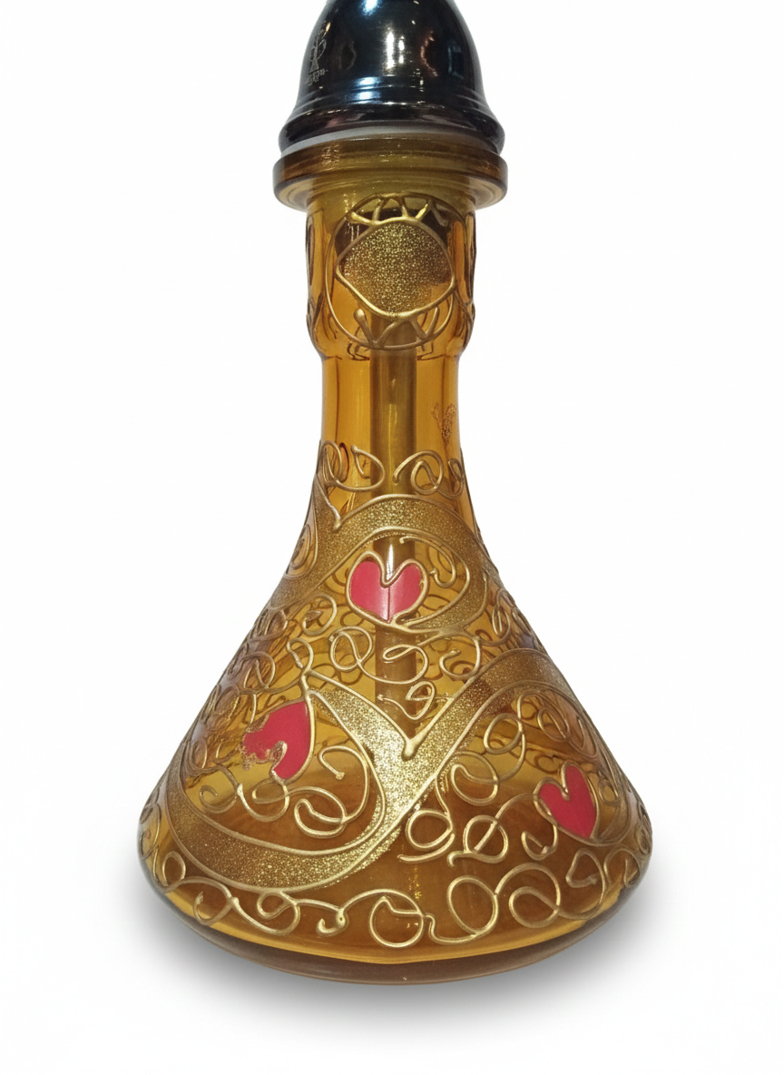 【Alkayem】Dallah 001 シーシャセット 55cm イエロー&ブラック - アラビア伝統コーヒーポットデザイン 高耐久ステンレス製 手書きアートガラス 炭用トング付