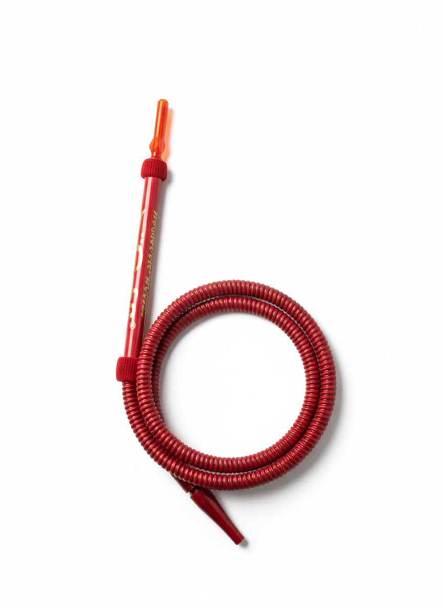 Khalil Mamoon(ハリルマムーン)高級エジプト製水タバコ・シーシャホース – 175cm ウォッシャブル仕様(ハンドル30cm)KM-HOSE-001 レッド