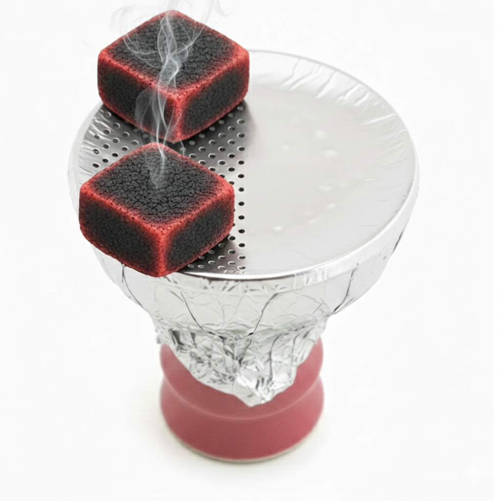 穴を開けた側にだけ炭を置きます。これで片方のフレーバーだけが加熱され、1回目のセッションがスタートします。