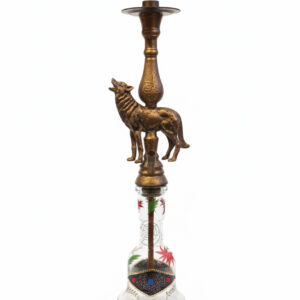 Alkayem Wolf Brass トルコ製真鍮ナルギレ - 遠吠えする狼のハンドメイド彫刻・銀メッキ仕上げ (70cm)