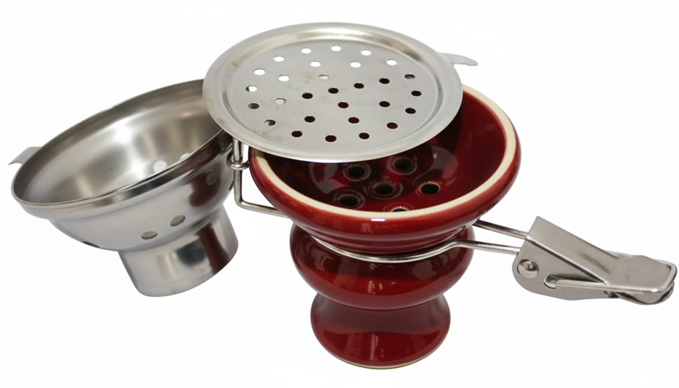 【Alkayem】シーシャ用 セラミックボウル&炭落下防止ロック付きカバーセット(高効率・タタミ&屋外対応)AL-BWC-001 レッド1